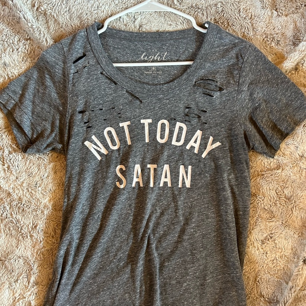 Gray Graphic Tee - 'Not Today Satan'